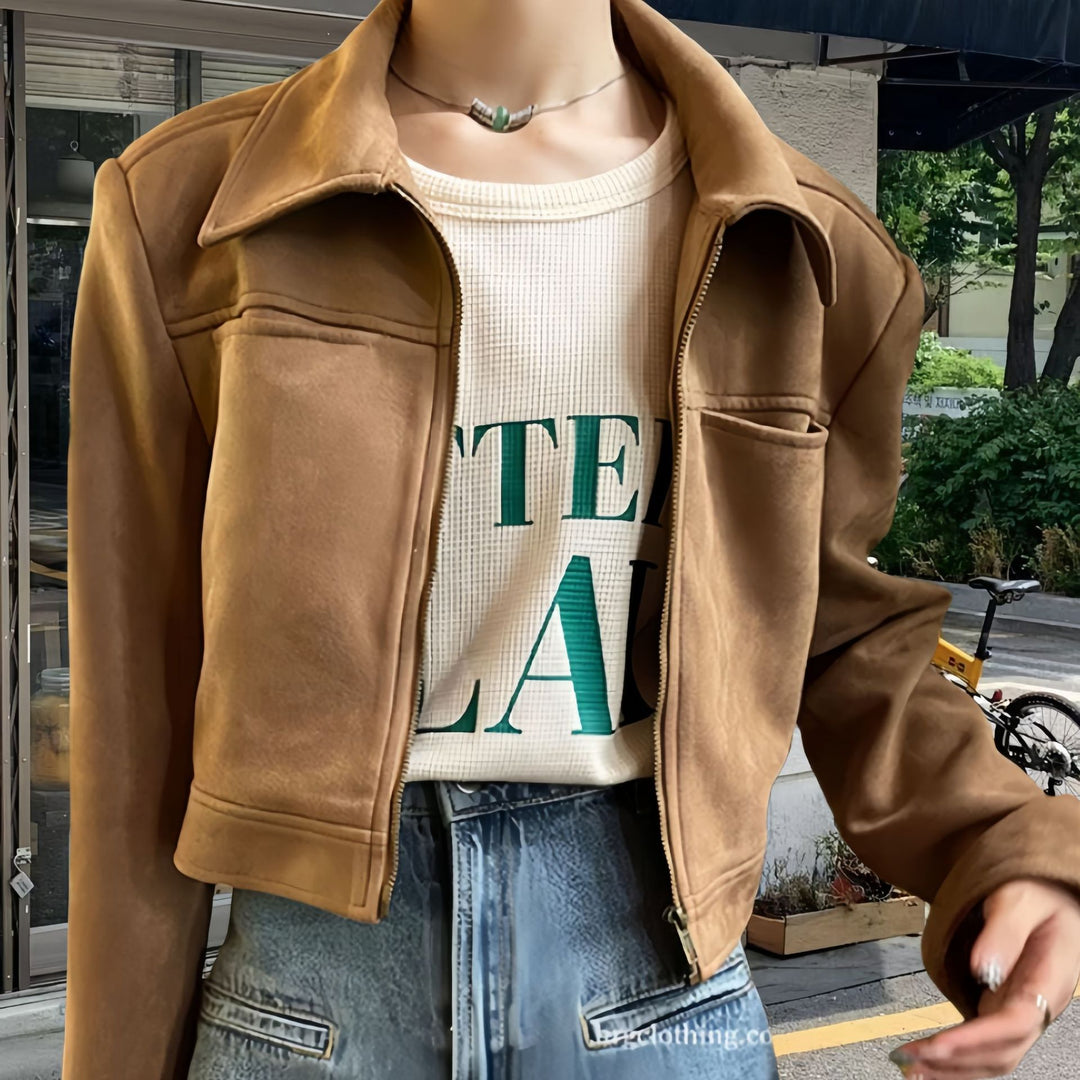 Damen Lässig cropped Jacke Drune