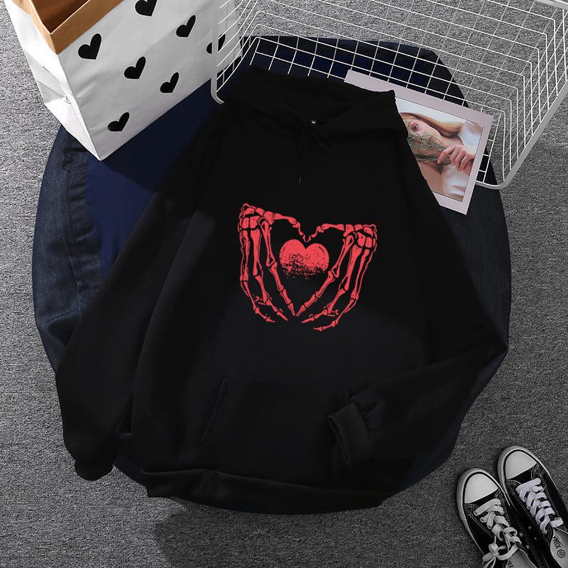 Unisex Oversized Kapuzenpullover mit auffälligem Herz-Knochen-Design Drune
