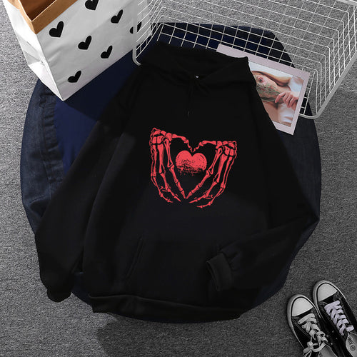 Unisex Oversized Kapuzenpullover mit auffälligem Herz-Knochen-Design Drune