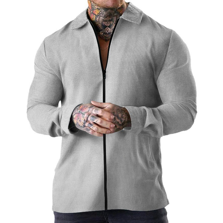 Herren nan strukturierte Zip-Hemdjacke aus Waffelstrick mit Kentkragen und schmaler Silhouette Drune