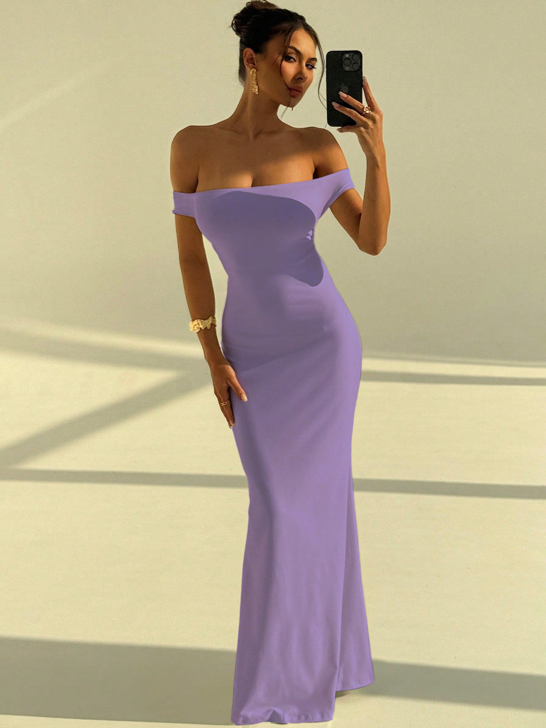 Damen Elegantes Off-Shoulder Maxikleid mit figurbetontem Schnitt Drune