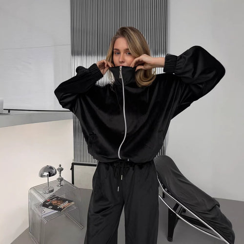 Damen modisches Sportanzug-Set mit hochwertigem Samt und lässigem Schnitt Drune