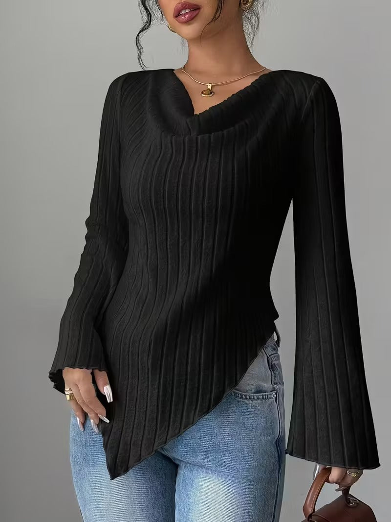 Damen Langärmliges Oberteil mit asymmetrischem Saum und strukturiertem Rippdesign Drune