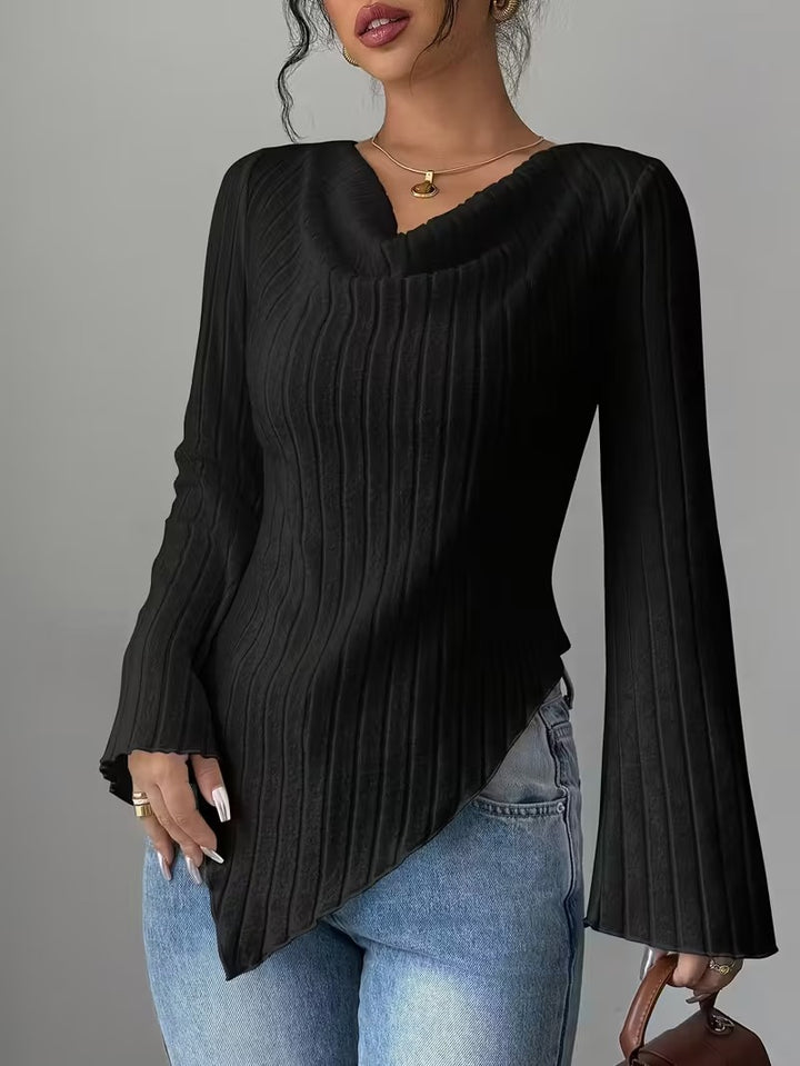 Damen Langärmliges Oberteil mit asymmetrischem Saum und strukturiertem Rippdesign Drune