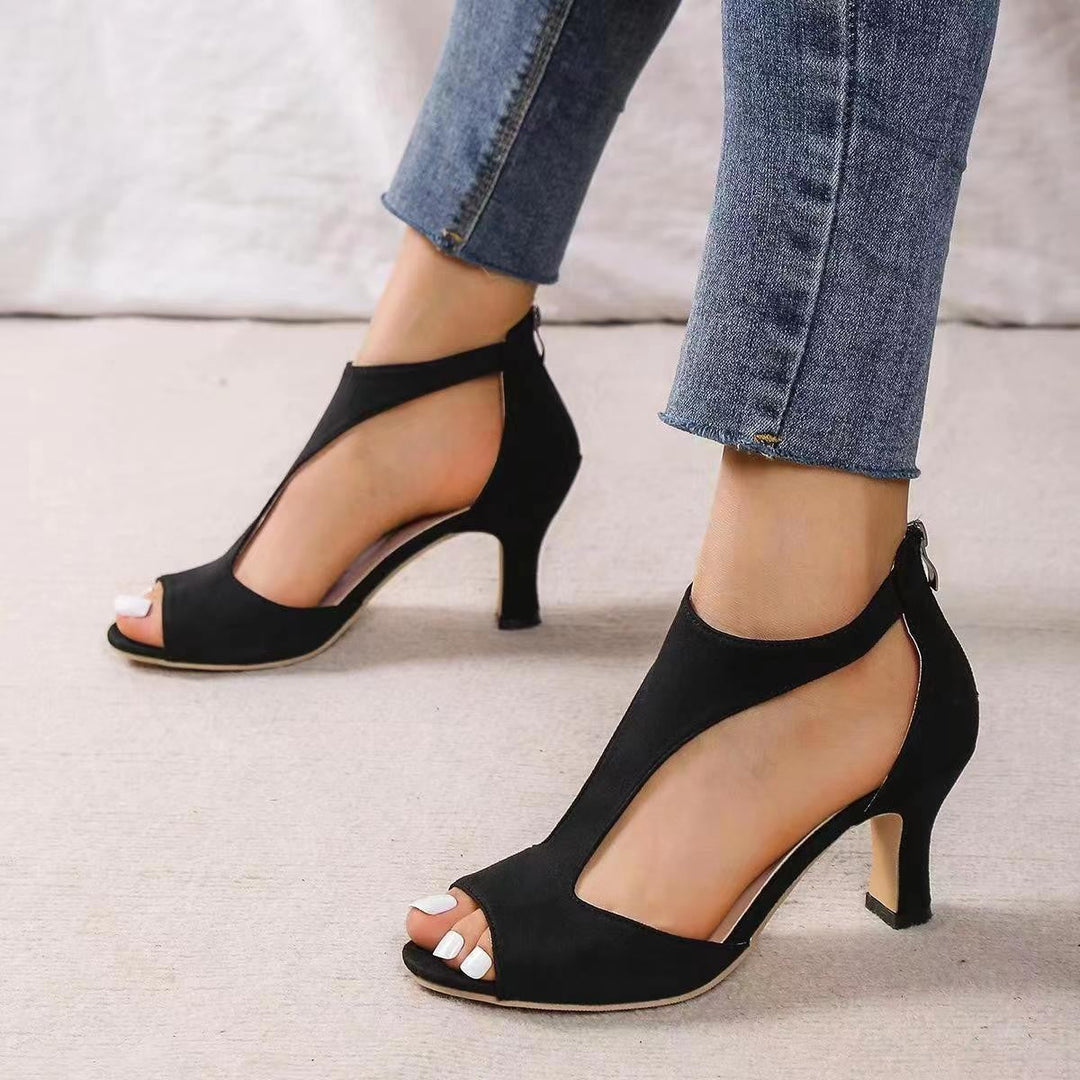 Damen nan elegante offene Zehen Stiefeletten mit seitlichen Ausschnitten und gepolstertem Blockabsatz Drune