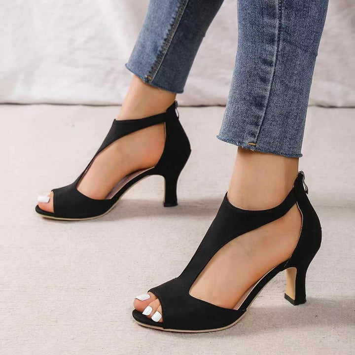 Damen nan elegante offene Zehen Stiefeletten mit seitlichen Ausschnitten und gepolstertem Blockabsatz Drune