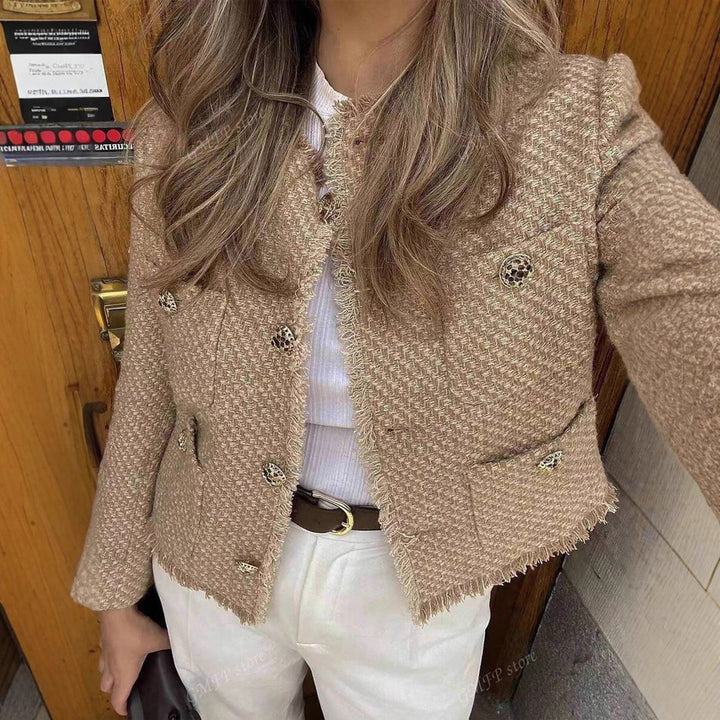 Damen elegante tweed Jacke mit strukturierten Details Drune