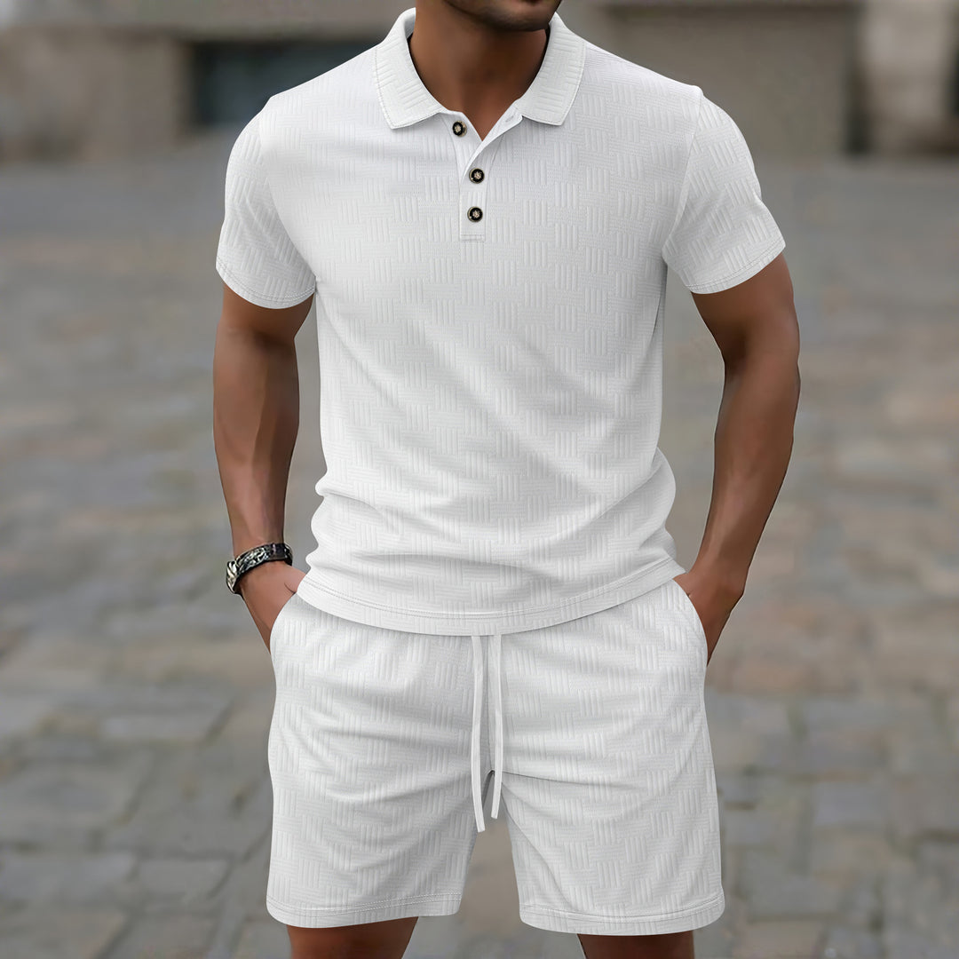 Herren elegantes Kurzarm Poloshirt und Shorts Set Drune