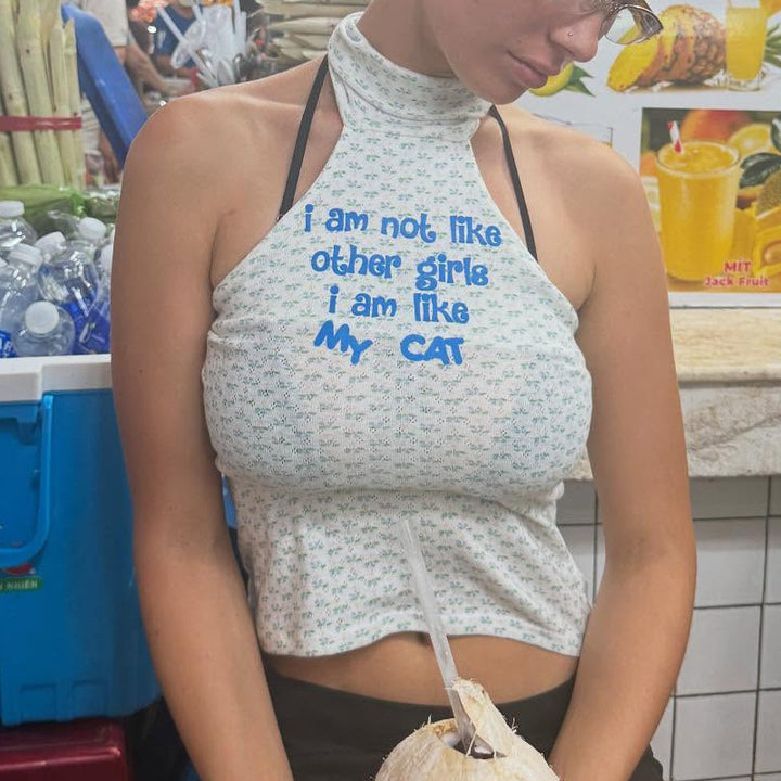 Damen Crop-Top mit trendigem Katzenmotiv Drune