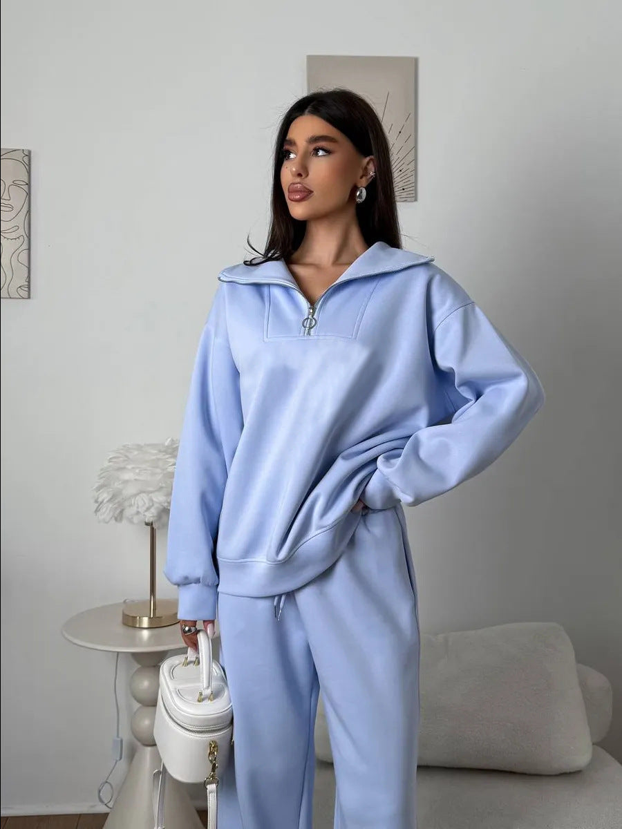 Damen eleganter Fleece-Sportanzug mit hochgeschlossenem Kragen und praktischem Reißverschluss Drune