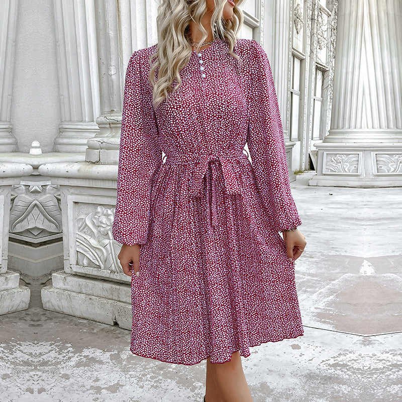Damen Blümchen-Wickelkleid mit Rüschendetails und elastischem Taillenzug Drune