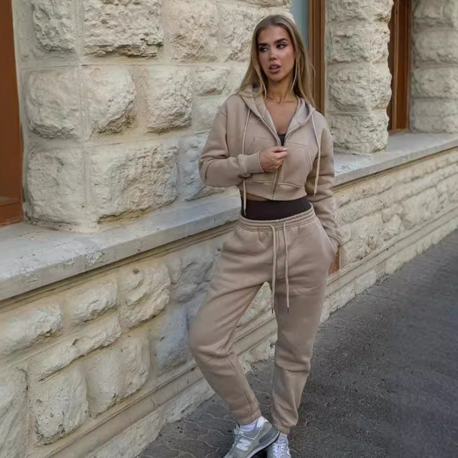 Damen Cropped Hoodie und bequeme Jogginghose Drune