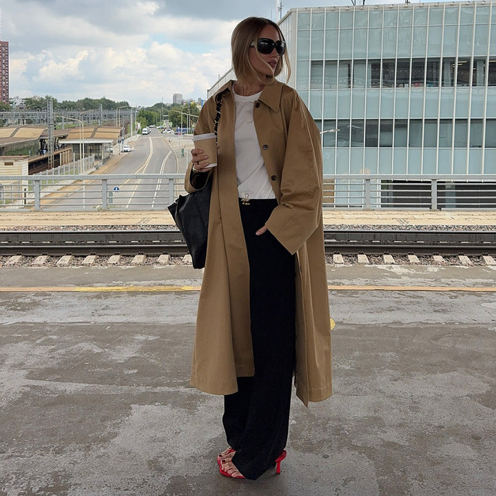 Damen Modischer Oversized-Trenchcoat aus strapazierfähigem Material mit eleganten Knopfdetails Drune
