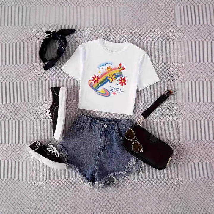 Damen Crop-T-Shirt im urbanen Grafikdesign Drune