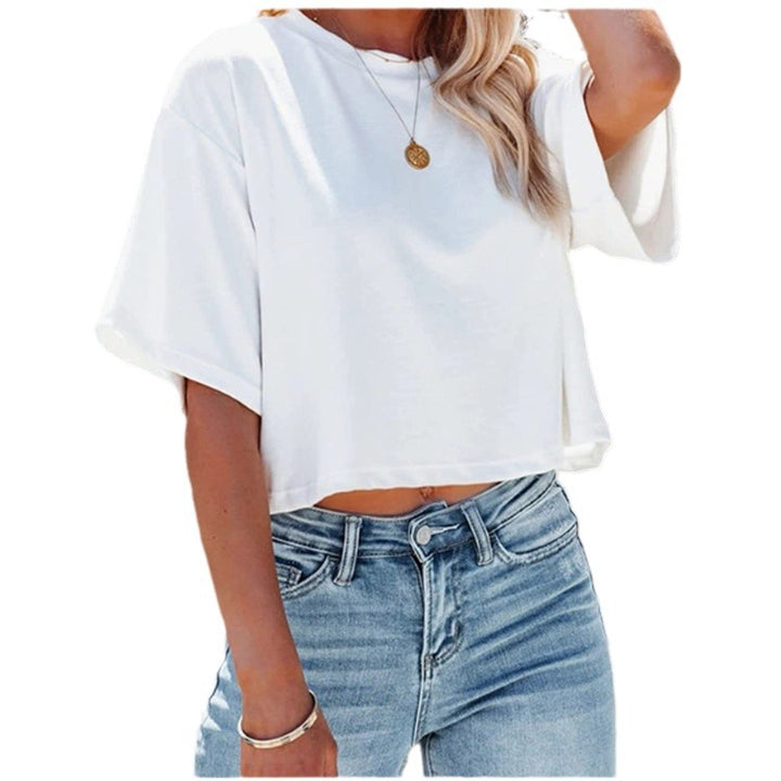Damen lässiges cropped T-Shirt mit weitem Schnitt und kurzen Ärmeln Drune