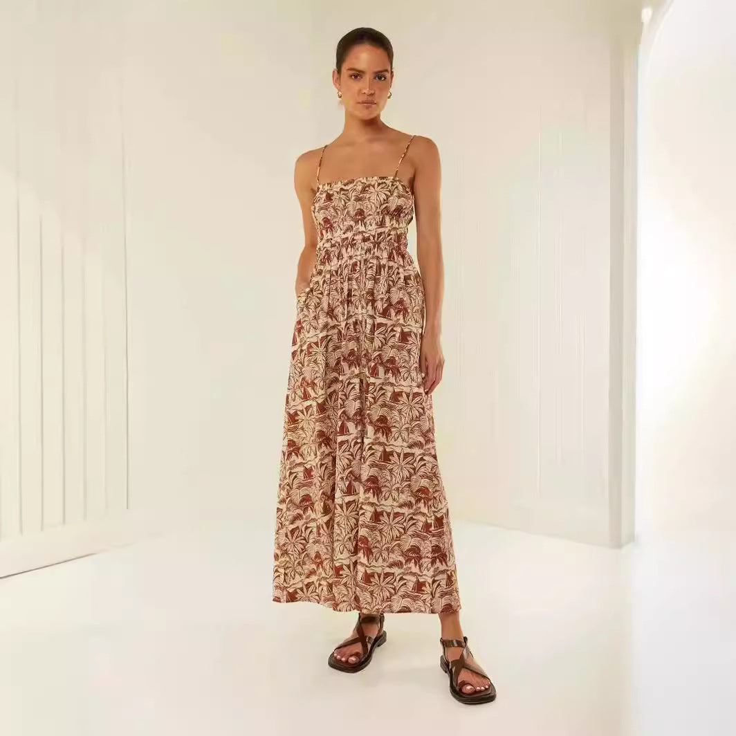 Damen Maxikleid mit elastischem Bund und verspieltem Blumenmuster Drune