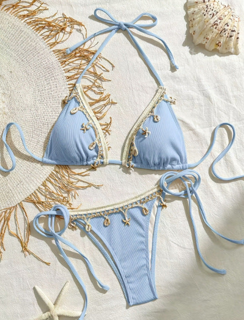 Damen Triangel-Bikini-Set mit verspielten Schnürdetails Drune