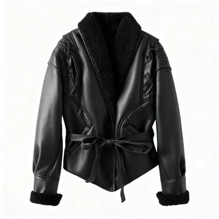 Drune | Damen Fake Lederjacke mit Teddy Futter
