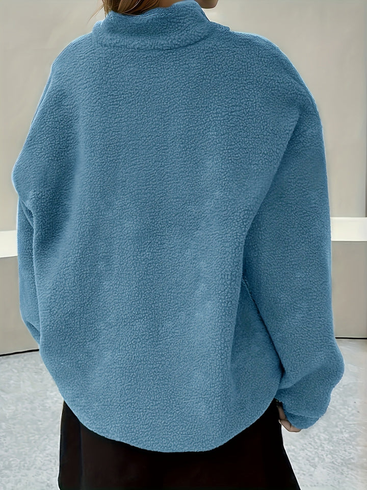 Damen kuscheliger Fleece-Pullover mit Stehkragen und Reißverschluss Drune