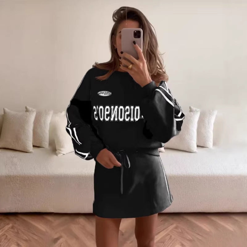 Damen sportliches Kleid im Sweatshirt-Style mit Kordelzug und langen ÄrmelDrune