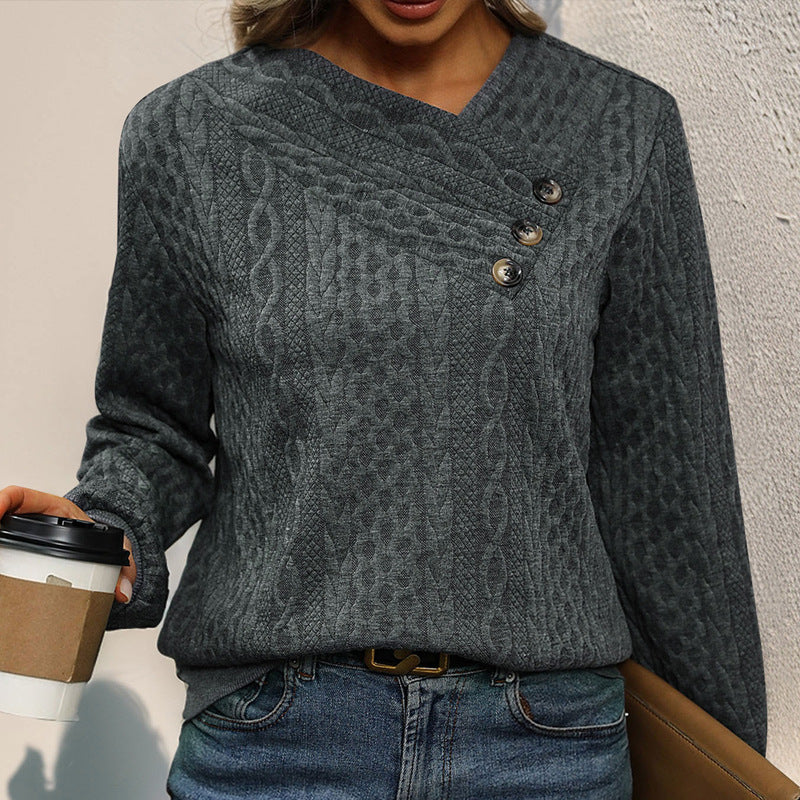 Damen lässiger Strickpullover mit dezentem Wellenmuster und modischen Knopfdetails Drune