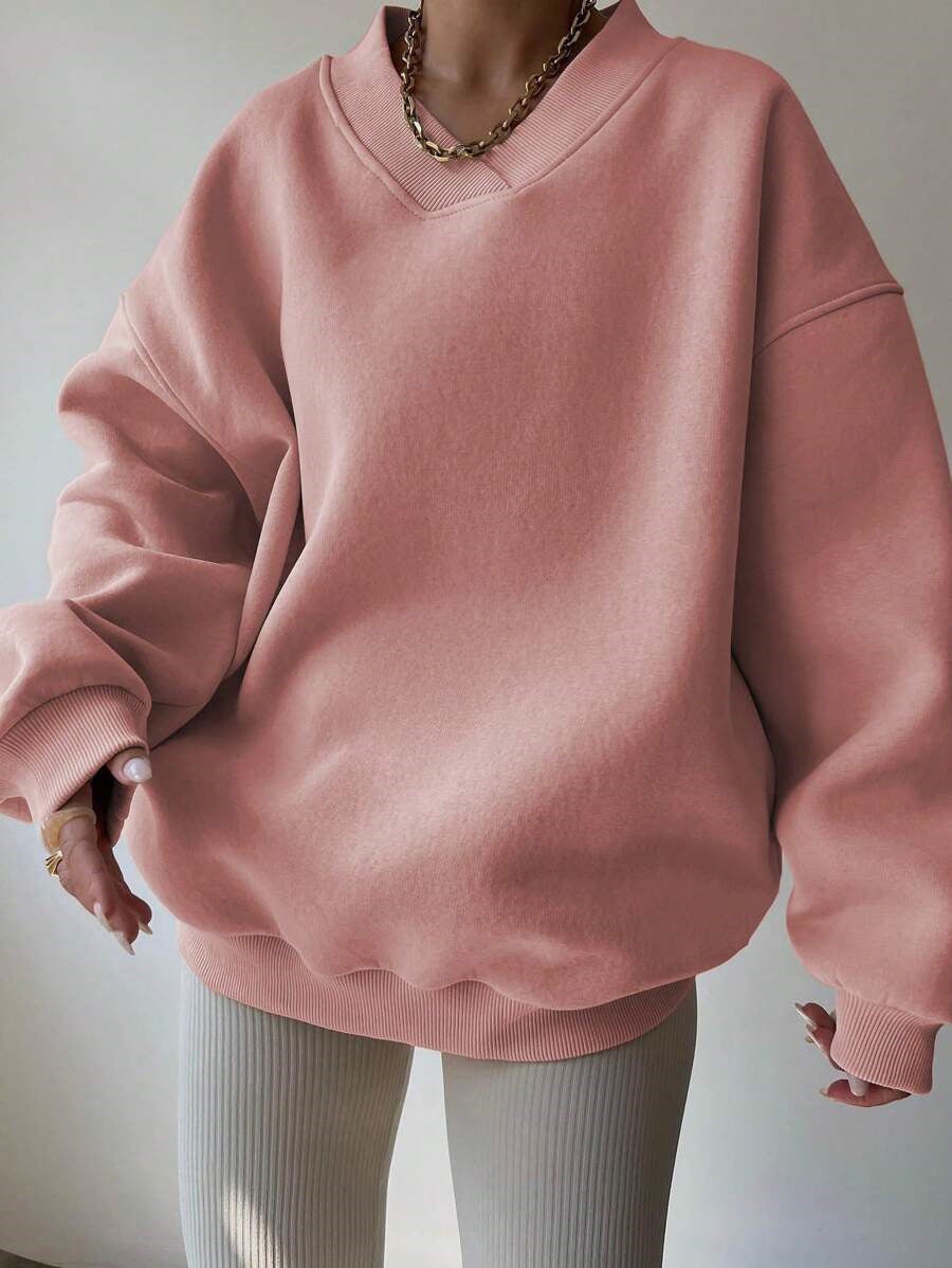 Damen lässiger Pullover mit tiefem V-Ausschnitt und oversized Schnitt Drune