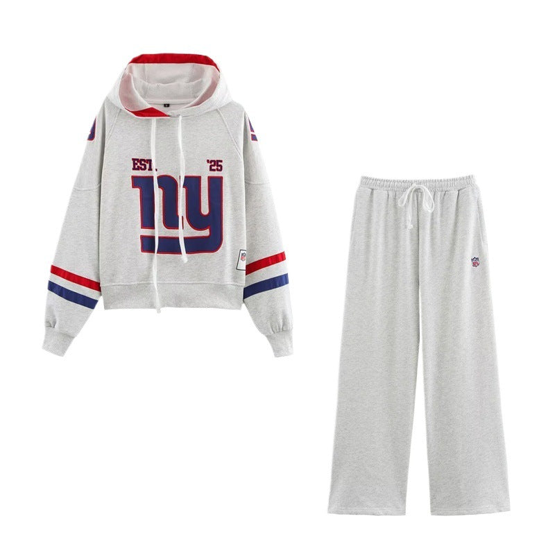 Damen sportlicher cropped Hoodie mit buntem Grafikelement und praktischem Kordelzug Drune