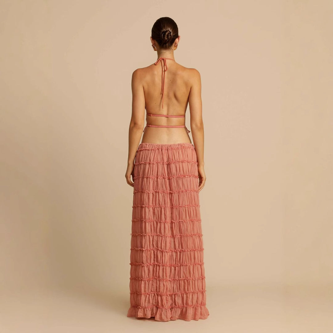 Damen Elegantes und verspieltes Zweiteiliges Sommerkleid mit gerafftem Oberteil und fließendem Rock Drune