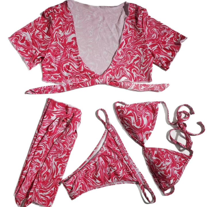 Damen Bikini-Set mit kurzen Ärmeln und verspieltem Knotendesign Drune
