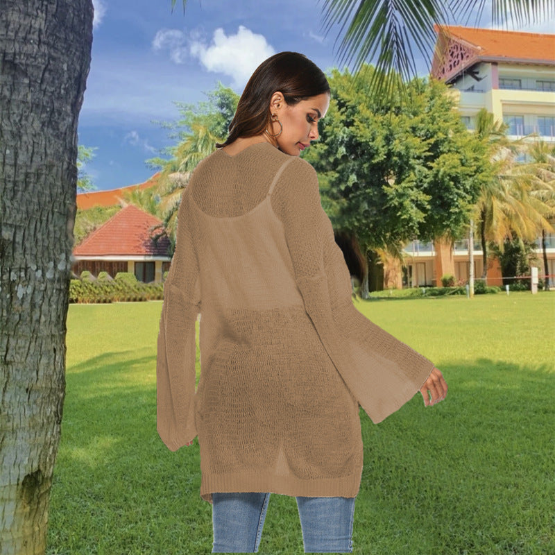 Damen luftiger Strickcardigan mit offenen Seiten und weiten Ärmeln Drune
