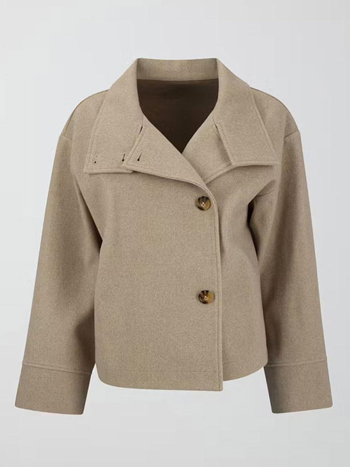 Damen Kurze Jacke mit hohem Kragen und Knopfverschluss Drune