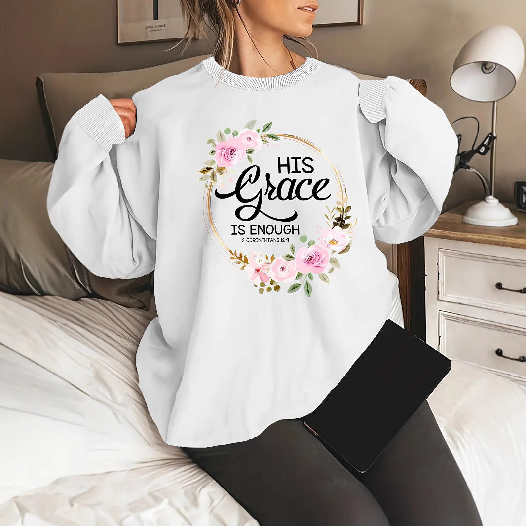 Damen Sweatshirt mit motivierendem Schriftzug und floralem Design Drune