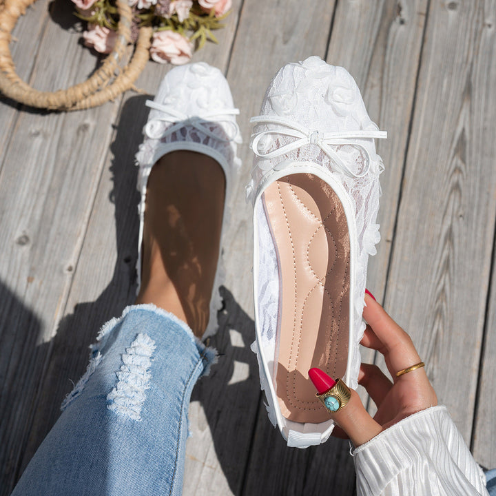 Damen elegante Ballerinas mit floralen Applikationen und rutschfester Sohle Drune