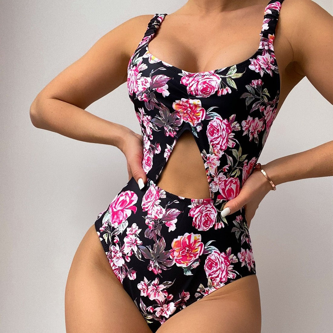 Damen Badeanzug mit floralem Design und ausgefallenem Ausschnitt Drune