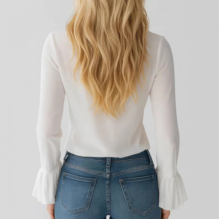 Damen Elegantes Oberteil mit Volants und tiefem V-Ausschnitt Drune