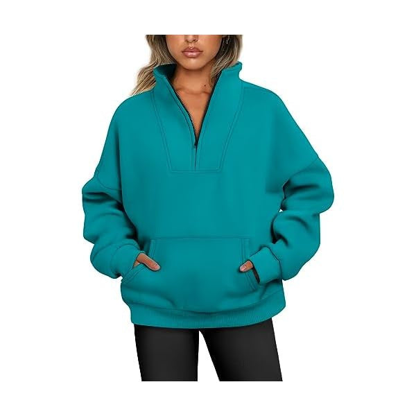 Damen lässiger Pullover mit hohem Kragen und praktischer Kängurutasche Drune