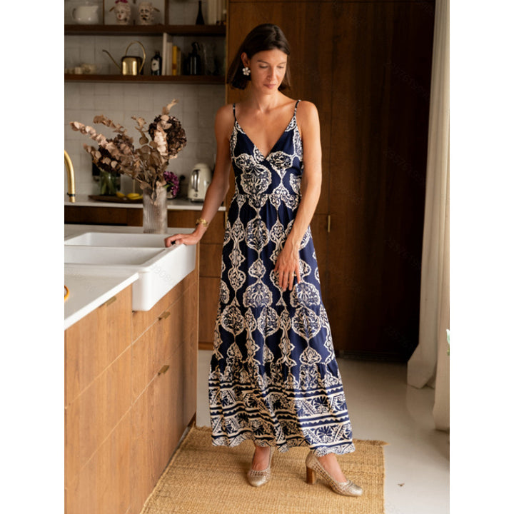 Damen Maxi-Kleid mit elegantem V-Ausschnitt und raffinierten Volants Drune