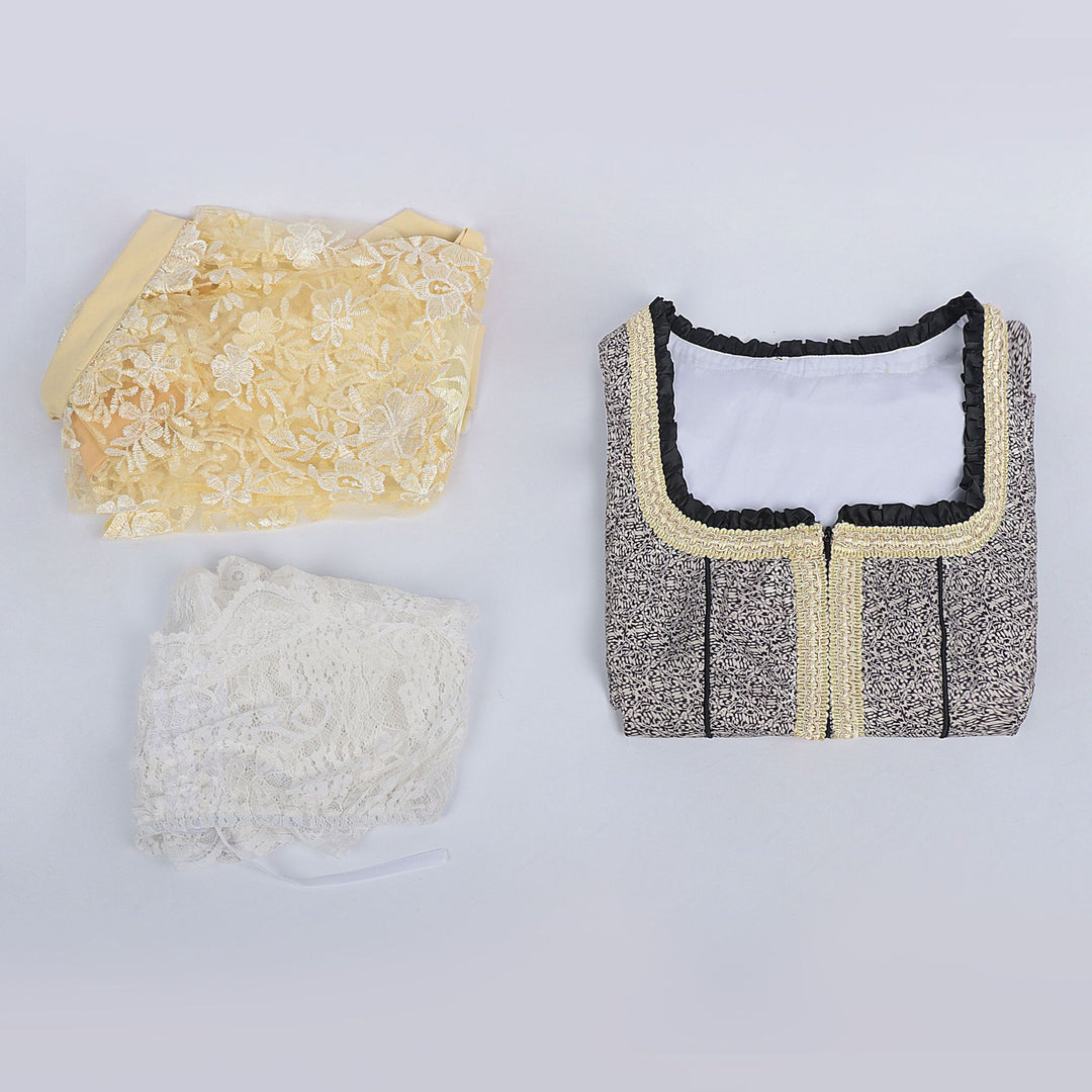 Damen nan Bouclé Top mit quadratischem Ausschnitt Goldborte und Rüschenkante Drune