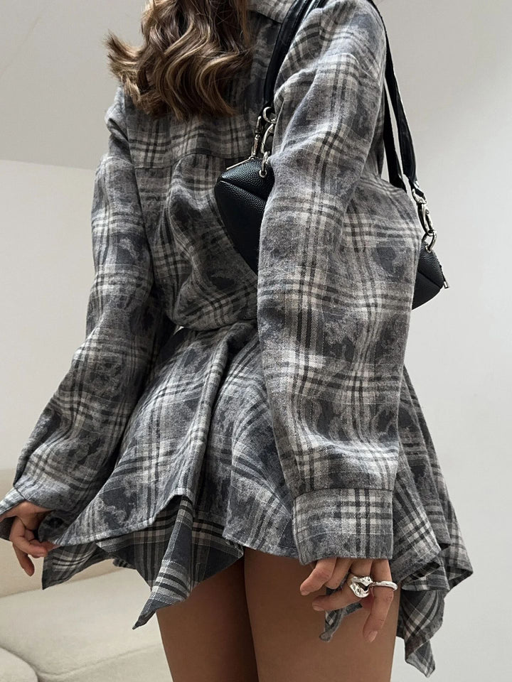 Damen lässiges Karo-Hemdkleid aus weichem Material Drune
