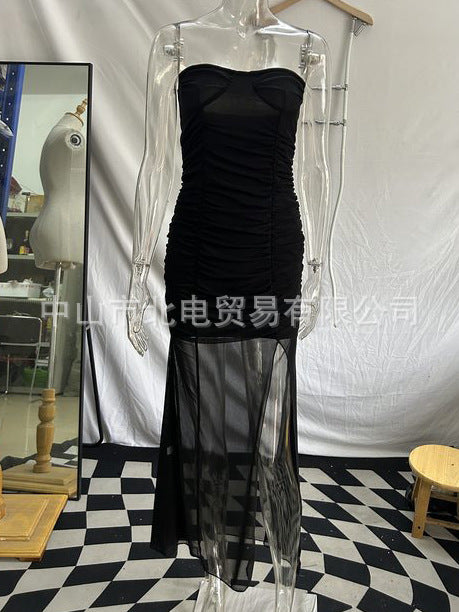 Damen Elegantes schulterfreies Maxikleid mit Rüschendetails Drune