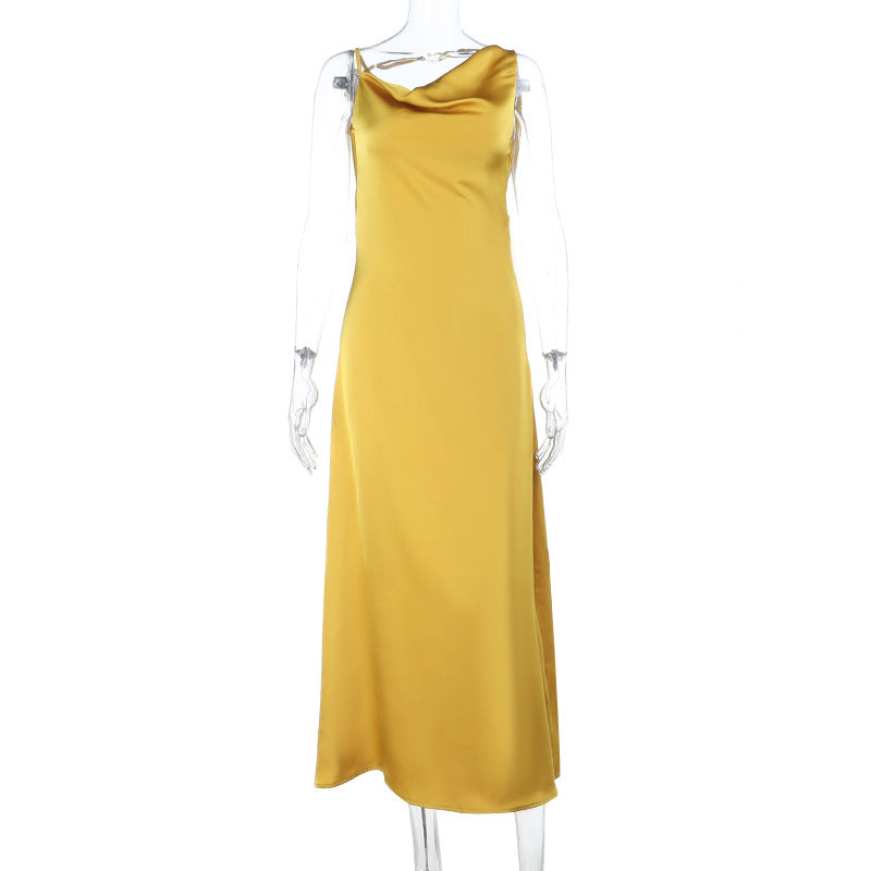 Damen seidiges Maxikleid mit elegantem Cowl-Ausschnitt Drune
