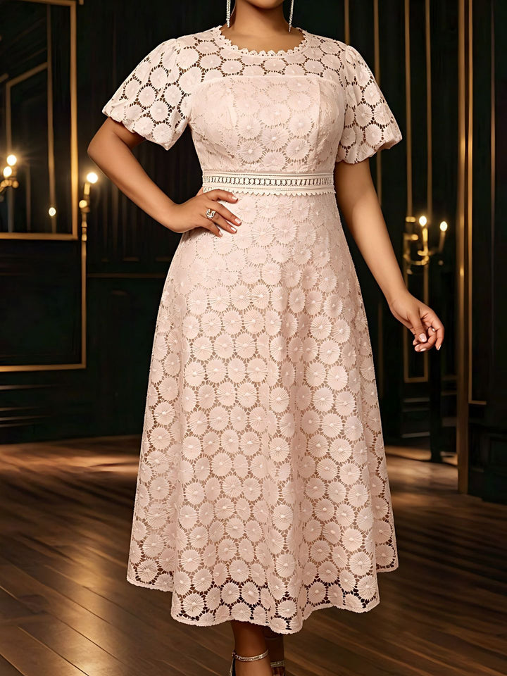 Damen Midi-Kleid mit eleganter Spitzenapplikation und Puffärmeln Drune