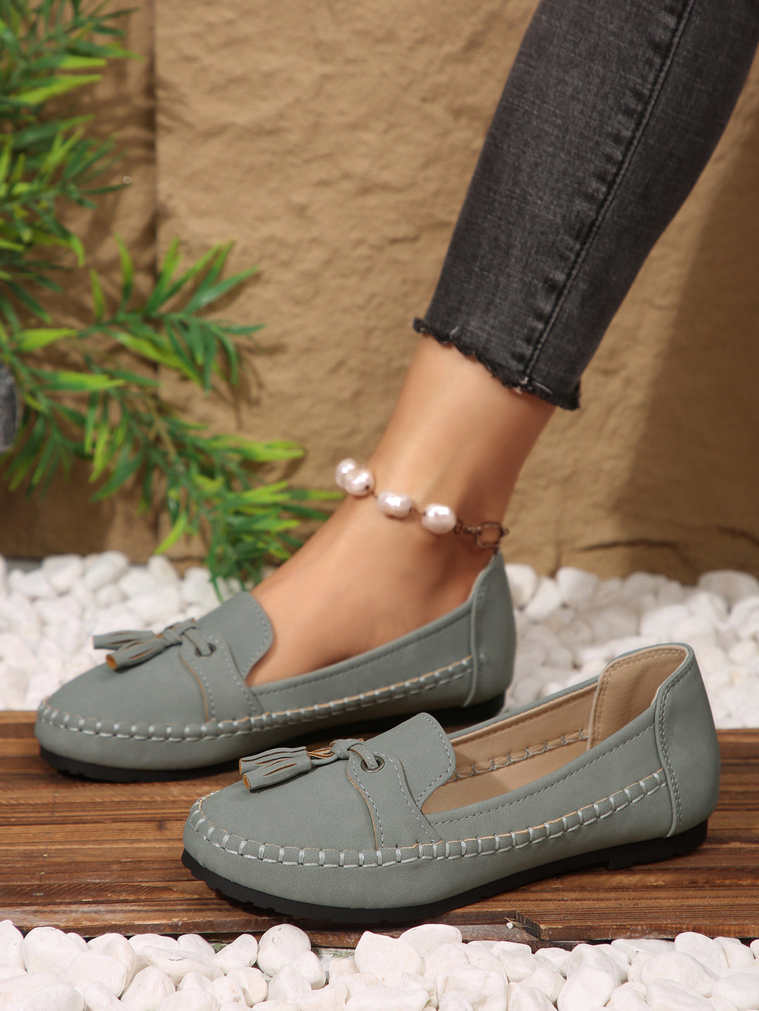 Damen  klassische Mokassin-Slipper mit Quasten und weichem Komfortfußbett Drune