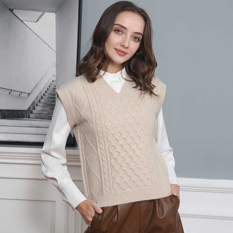 Damen Strickweste mit V-Ausschnitt und Kabelmuster Drune