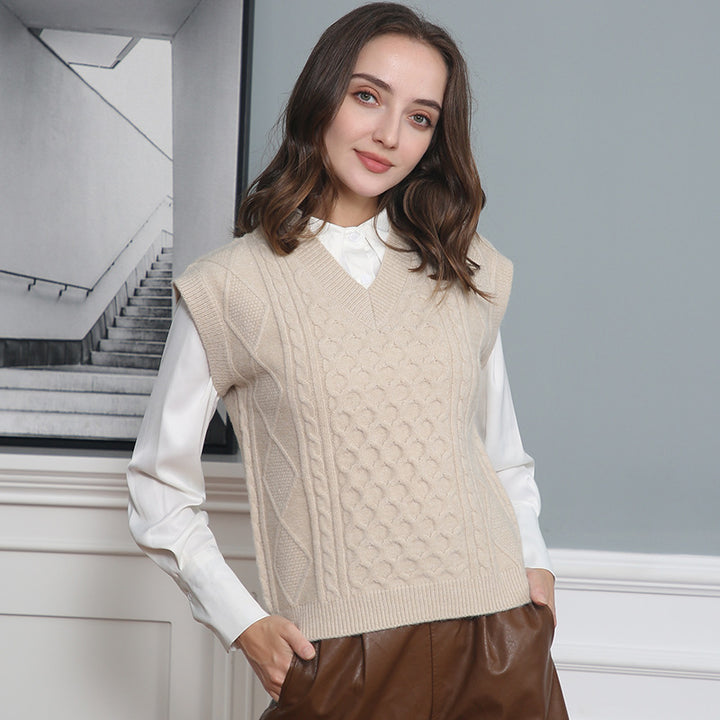 Damen Strickweste mit V-Ausschnitt und Kabelmuster Drune