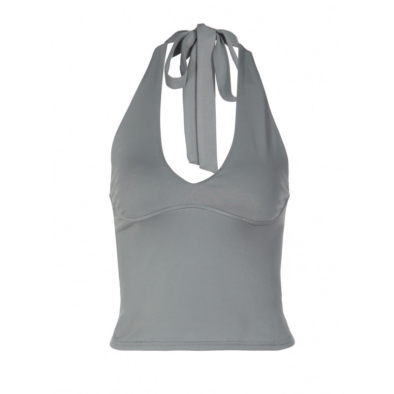 Damen sportliches Cropped-Top mit V-Ausschnitt und figurformendem Schnitt Drune