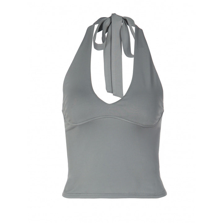 Damen sportliches Cropped-Top mit V-Ausschnitt und figurformendem Schnitt Drune