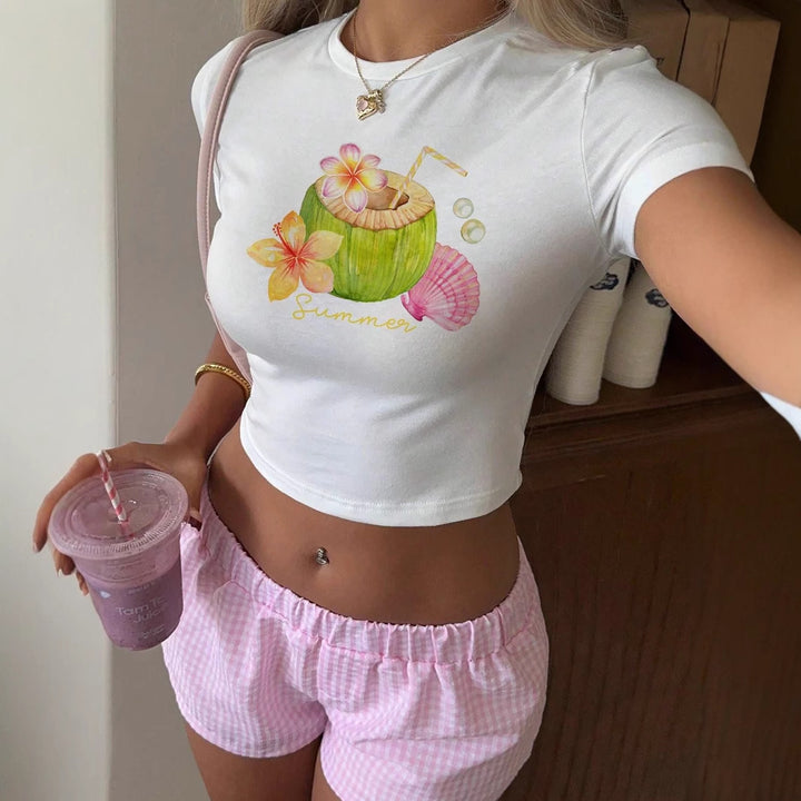 Damen Crop-Top mit fruchtigem Sommerdesign und lässigem Schnitt Drune
