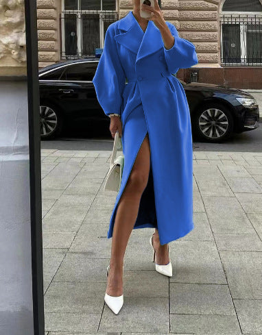 Damen eleganter Trenchcoat mit schimmerndem Finish und stylischem Gürtel Drune