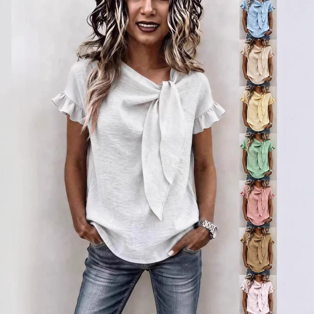 Damen Bluse mit Rüschenärmeln und Schleifendetail Drune
